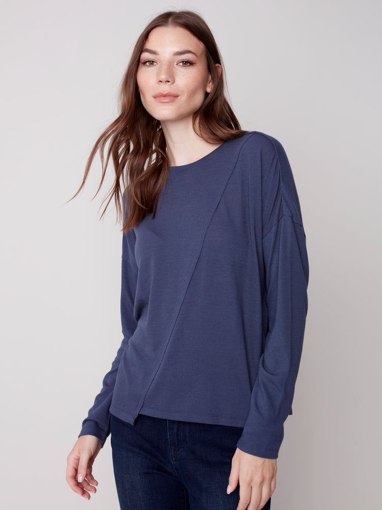 Charlie B Fall 2023-C1343PK-006B- Knit  Top-Denim - The Coach Pyramids