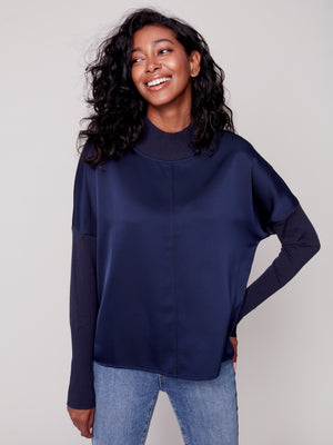 Charlie B Fall 2023-C1345-686B- Knit Top-Denim - The Coach Pyramids