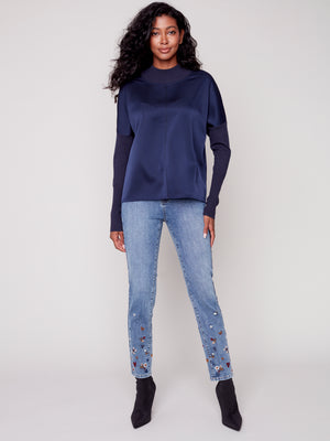 Charlie B Fall 2023-C1345-686B- Knit Top-Denim - The Coach Pyramids