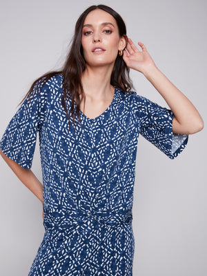 Charlie B Spring/Summer 2024-C1360-818B-V Neck Top-Indigo - The Coach Pyramids