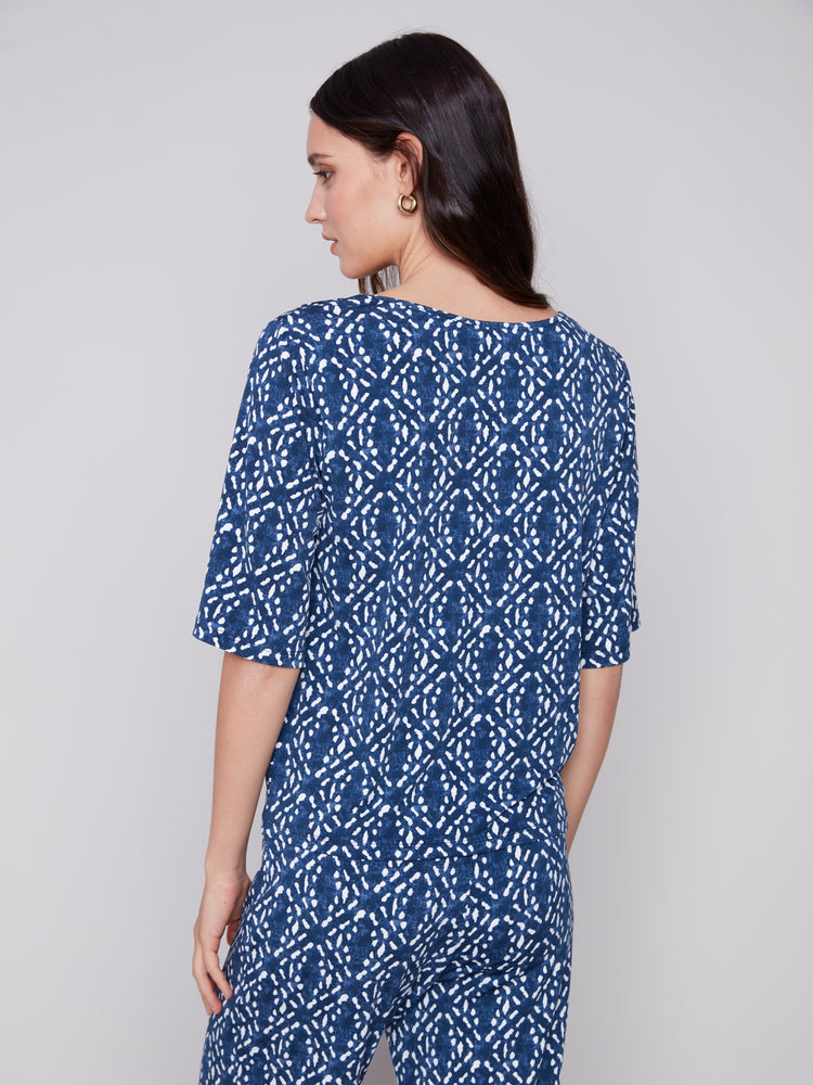 Charlie B Spring/Summer 2024-C1360-818B-V Neck Top-Indigo - The Coach Pyramids