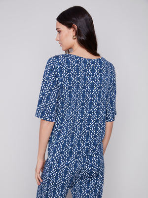 Charlie B Spring/Summer 2024-C1360-818B-V Neck Top-Indigo - The Coach Pyramids