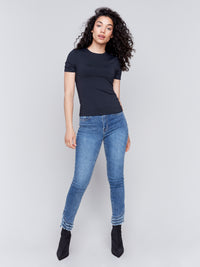 Charlie B Fall 2024-C1363SPK-001-Stretch Top W/Double Layer Ribbing-Black - The Coach Pyramids