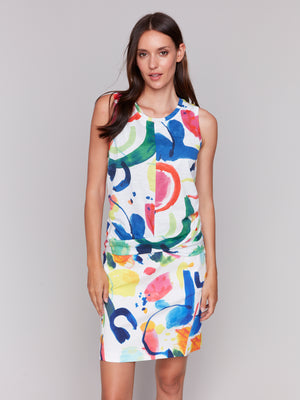 Charlie B Spring/Summer 2025-C1365HPK-P634-Printed Sleeveless Top W/Knot Detail-Abstract