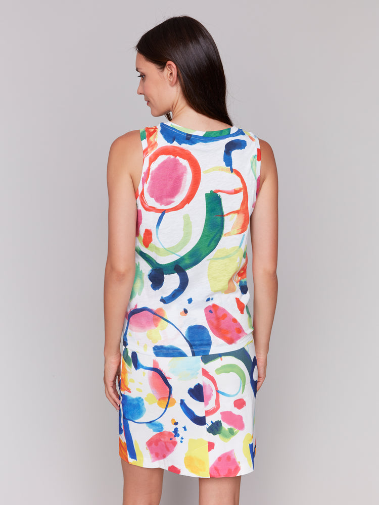 Charlie B Spring/Summer 2025-C1365HPK-P634-Printed Sleeveless Top W/Knot Detail-Abstract