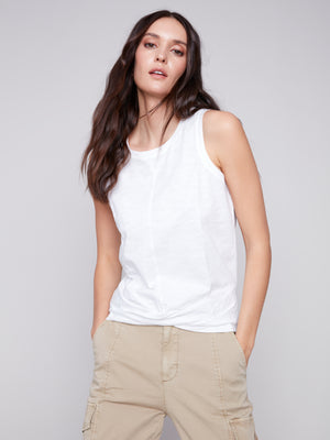 Charlie B Spring/Summer 2024-C1365PK-463B-Tank Top W/Twisted Hem-White - The Coach Pyramids