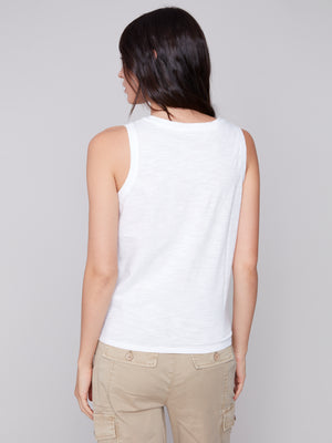 Charlie B Spring/Summer 2024-C1365PK-463B-Tank Top W/Twisted Hem-White - The Coach Pyramids