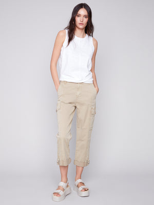 Charlie B Spring/Summer 2024-C1365PK-463B-Tank Top W/Twisted Hem-White - The Coach Pyramids