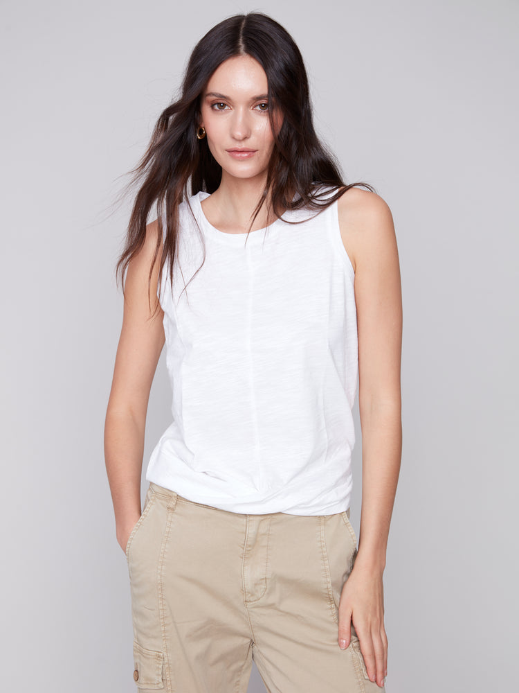 Charlie B Spring/Summer 2024-C1365PK-463B-Tank Top W/Twisted Hem-White - The Coach Pyramids