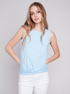 Charlie B Spring/Summer 2024-C1365PK-463B-Tank Top W/Twisted Hem-Sky - The Coach Pyramids