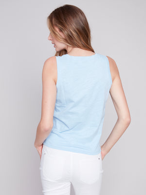 Charlie B Spring/Summer 2024-C1365PK-463B-Tank Top W/Twisted Hem-Sky - The Coach Pyramids