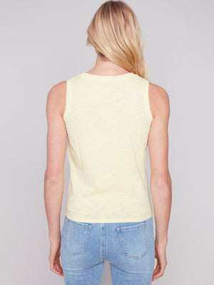 Charlie B Spring/Summer 2024-C1365PK-463B-Tank Top W/Twisted Hem-Lemon - The Coach Pyramids