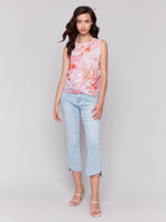 Charlie B Spring/Summer 2025-C1365PPK-P694-Printed Cotton Slub Tank Top W/Knot Detail-Begonia