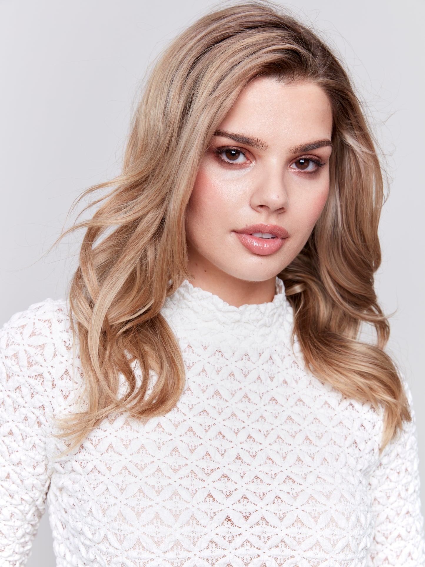 Charlie B Fall 2024-C1371-276-Mock Neck Top W/Long Sleeve-Ecru - The Coach Pyramids
