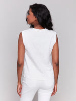 Charlie B Spring/Summer 2025-C1390PK-002-Embroidered Sleeveless Crew Neck Top-White