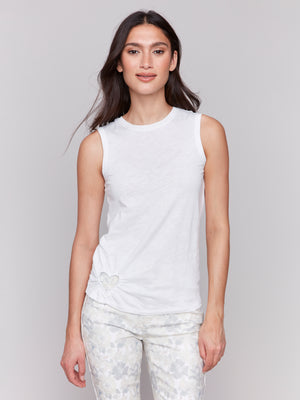 Charlie B Spring/Summer 2025-C1397PK-002-Organic Cotton Tank Top W/Cut Out-White