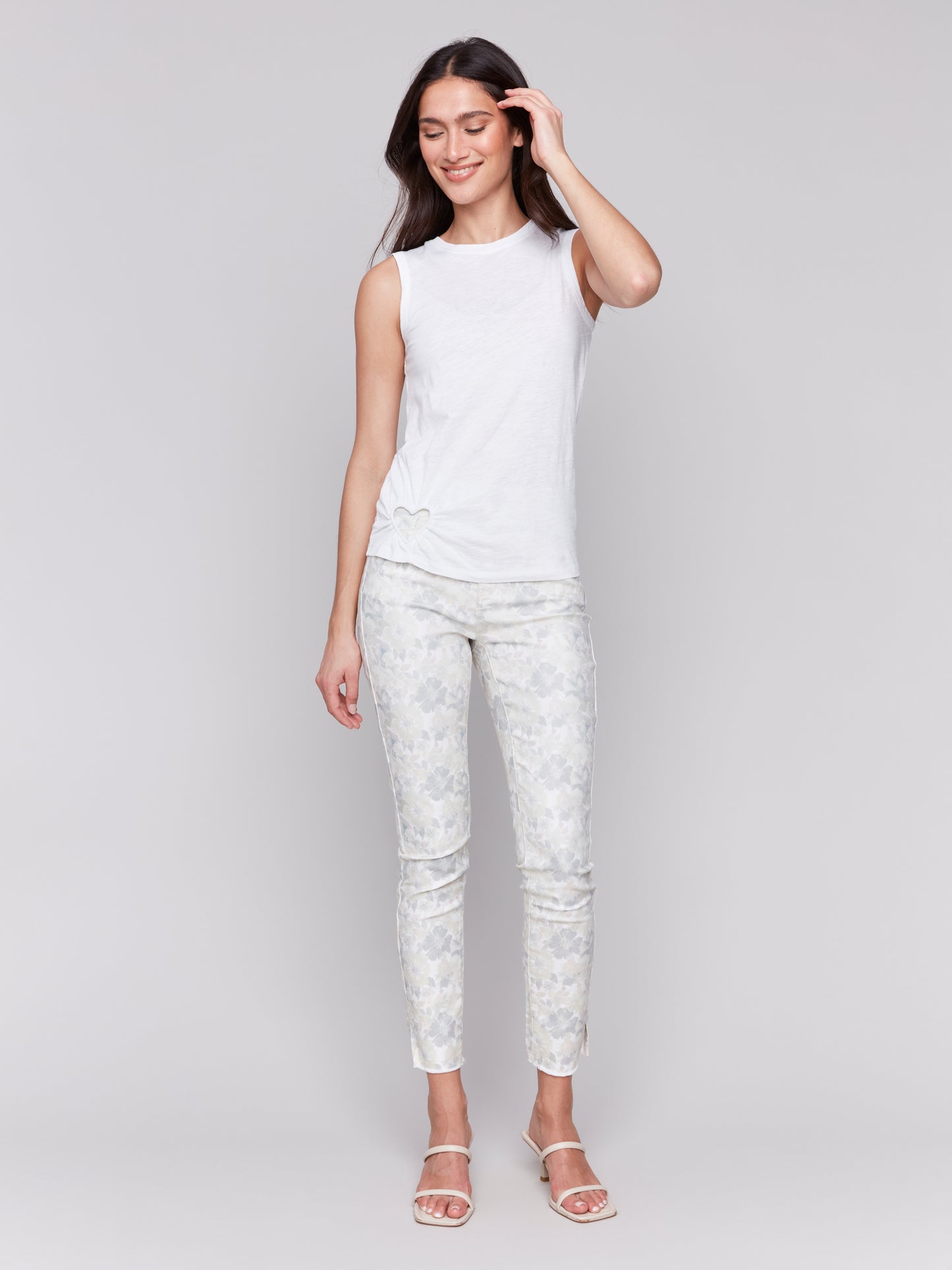 Charlie B Spring/Summer 2025-C1397PK-002-Organic Cotton Tank Top W/Cut Out-White - The Coach Pyramids