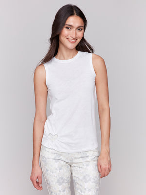 Charlie B Spring/Summer 2025-C1397PK-002-Organic Cotton Tank Top W/Cut Out-White