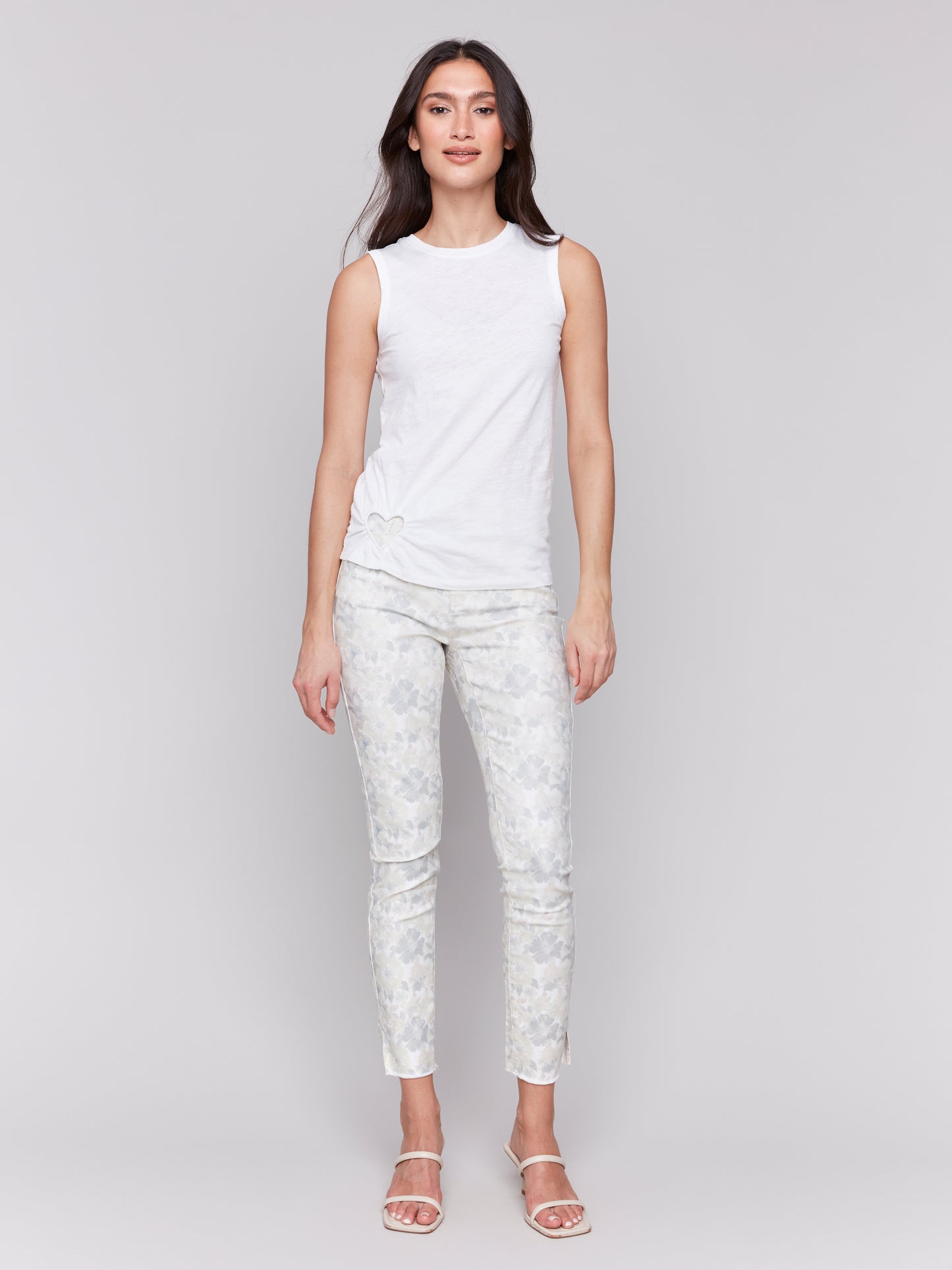 Charlie B Spring/Summer 2025-C1397PK-002-Organic Cotton Tank Top W/Cut Out-White - The Coach Pyramids