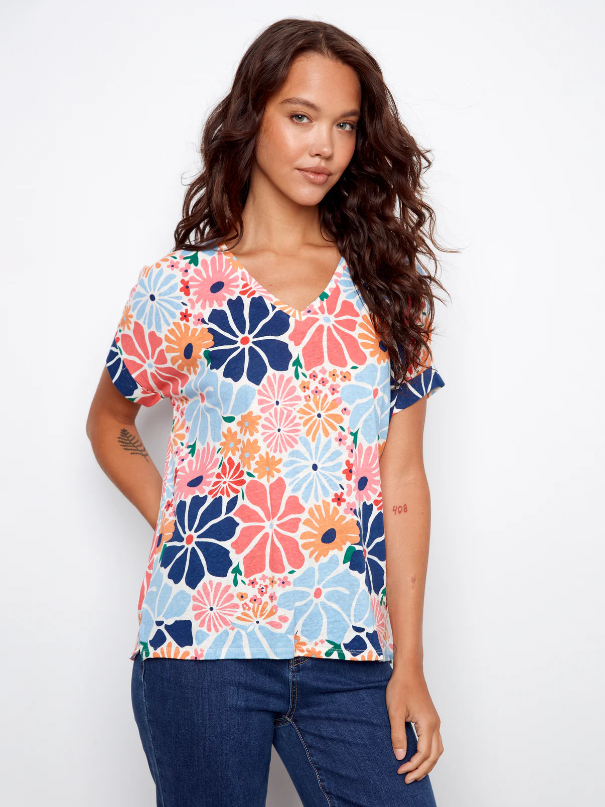 Charlie B-C1439PK-P203-V-Neck T Shirt-Retro - The Coach Pyramids
