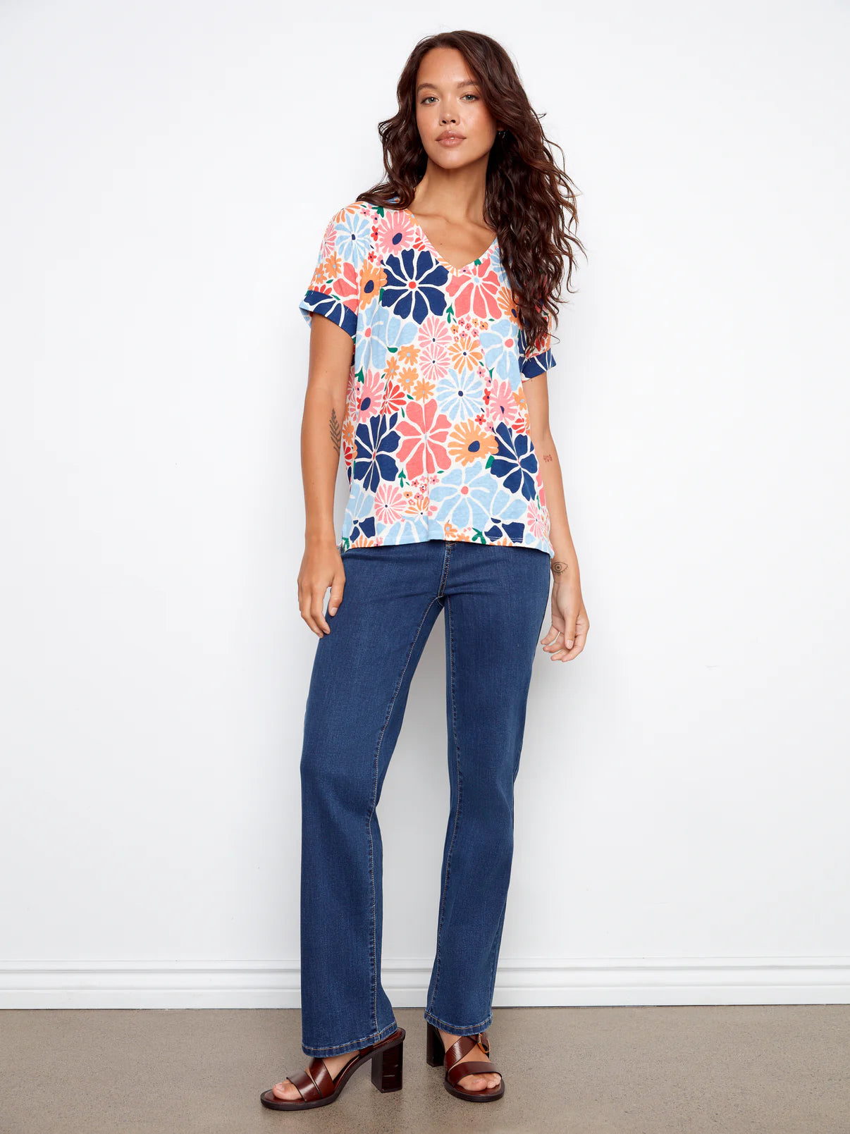 Charlie B-C1439PK-P203-V-Neck T Shirt-Retro - The Coach Pyramids