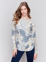 Charlie B Fall 2024-C2170WP-P679-Knit Crew Neck Sweater-Feather