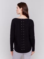 Charlie B Fall 2024-C2170W-001-Plushy Knit Crew Neck Sweater-Black - The Coach Pyramids