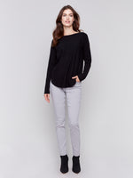 Charlie B Fall 2024-C2170W-001-Plushy Knit Crew Neck Sweater-Black