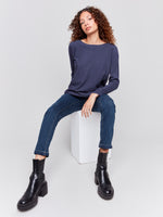 Charlie B Fall 2024-C2170W-011-Plushy Knit Crew Neck Sweater-Denim