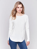 Charlie B Fall/Winter 2025-C2170Z-464A-Sweater W/BackLace Up Detail-Ecru - The Coach Pyramids