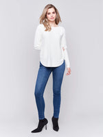 Charlie B Fall/Winter 2025-C2170Z-464A-Sweater W/BackLace Up Detail-Ecru - The Coach Pyramids