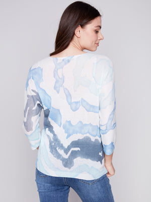 Charlie B Spring/Summer 2024-C2219-831A-Printed Sweater-Indigo - The Coach Pyramids