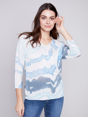 Charlie B Spring/Summer 2024-C2219-831A-Printed Sweater-Indigo - The Coach Pyramids