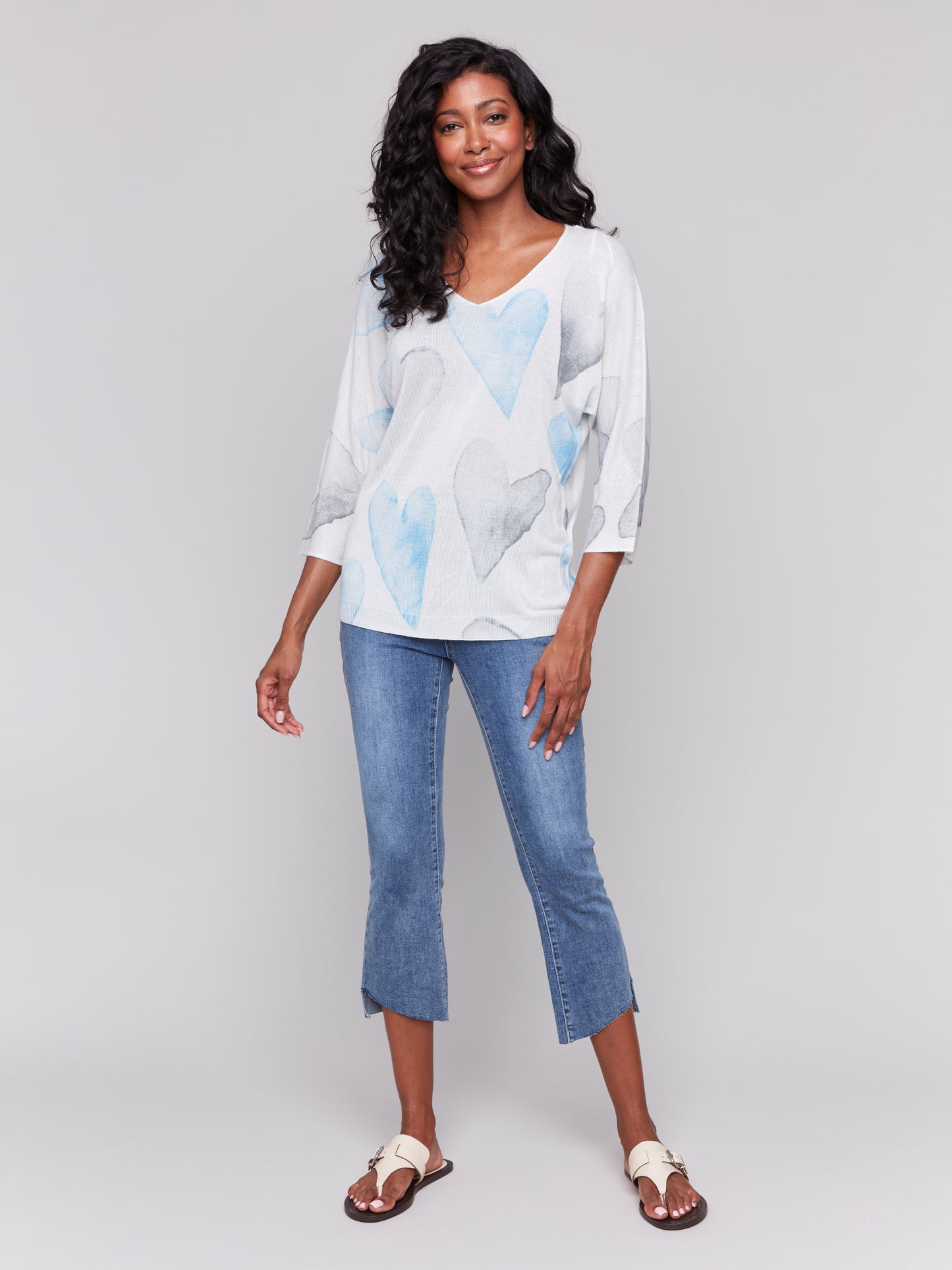 Charlie B Spring/Summer 2025-C2219Z-P193-Dolman Sleeve Sweater-Blue - The Coach Pyramids