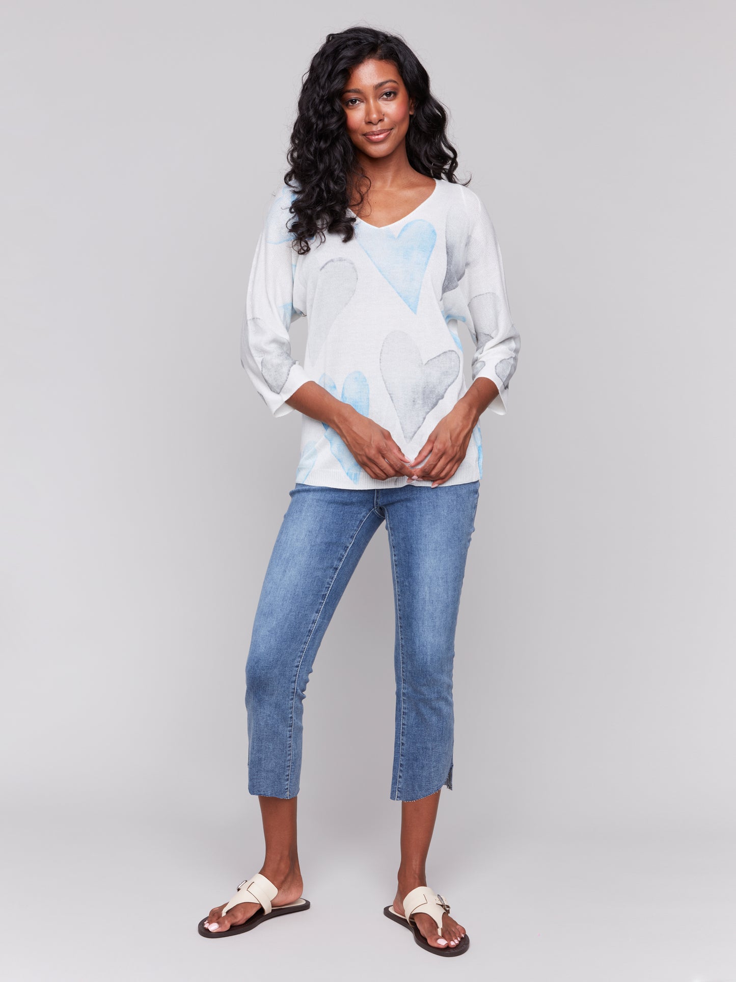 Charlie B Spring/Summer 2025-C2219Z-P193-Dolman Sleeve Sweater-Blue - The Coach Pyramids