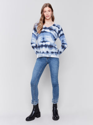 Charlie B Fall 2024-C2279ZP-P117-Printed Basic  Sweater-Navy