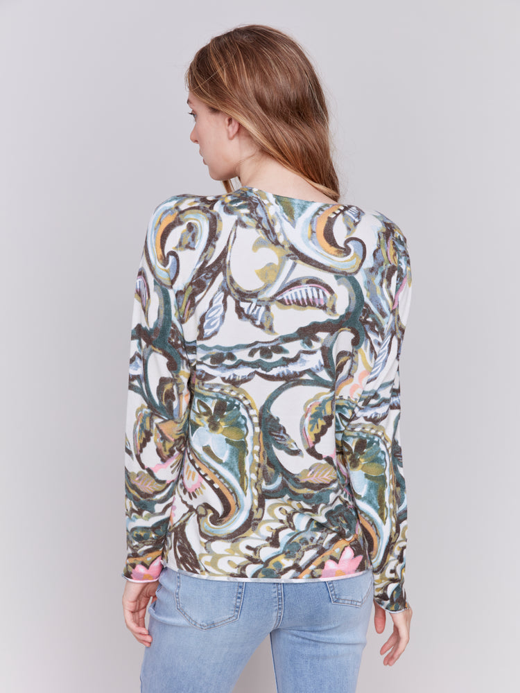 Charlie B Fall 2024-C2279ZP-P339-Printed Basic Sweater-Peacock