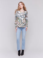 Charlie B Fall 2024-C2279ZP-P339-Printed Basic Sweater-Peacock