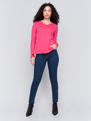 Charlie B Fall 2024-C2279Z-017-Solid Basic Sweater-Magenta