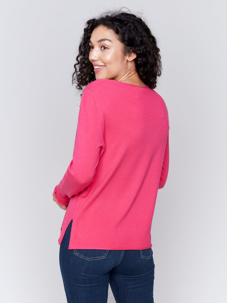 Charlie B Fall 2024-C2279Z-017-Solid Basic Sweater-Magenta