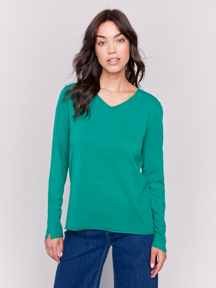 Charlie B Fall 2024-C2279Z-403-Solid Basic Sweater-Forest