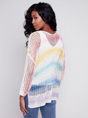 Charlie B Spring/Summer 2024-C2326PX-029B-V Neck Crotchet Top -Rainbow - The Coach Pyramids