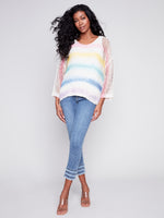 Charlie B Spring/Summer 2024-C2326PX-029B-V Neck Crotchet Top -Rainbow - The Coach Pyramids