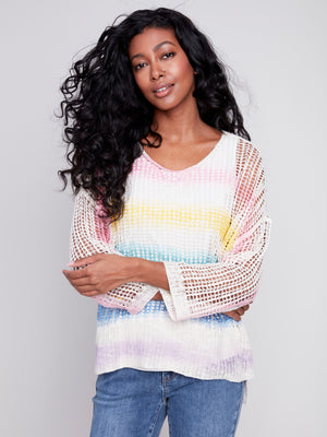 Charlie B Spring/Summer 2024-C2326PX-029B-V Neck Crotchet Top -Rainbow - The Coach Pyramids