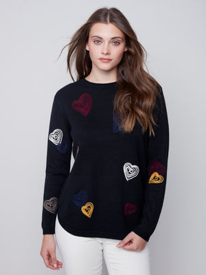 Charlie B Fall 2023-C2373PR-736A-Embroidered Sweater-Black - The Coach Pyramids