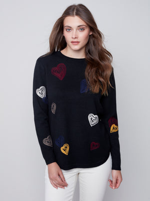 Charlie B Fall 2023-C2373PR-736A-Embroidered Sweater-Black - The Coach Pyramids