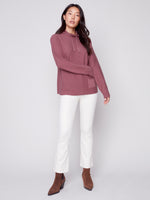 Charlie B Fall 2023-C2419R-348B- Sweater-Raspberry - The Coach Pyramids