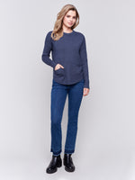 Charlie B Fall 2024-C2420RR-011-Sweater W/Removable Scarf-Denim