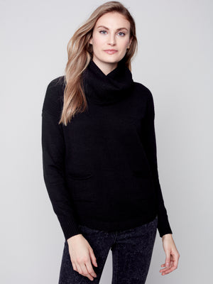 Charlie B Fall 2023-C2420R-464A- Sweater/Removable Scarf-Black - The Coach Pyramids