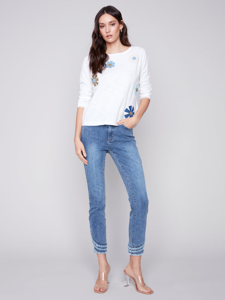 Charlie B Spring/Summer 2024-C2501R-261B-Crew Neck Top-White - The Coach Pyramids